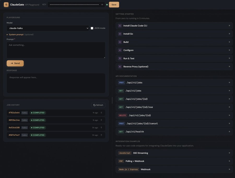 ClaudeGate - Playground web et API REST pour Claude Code