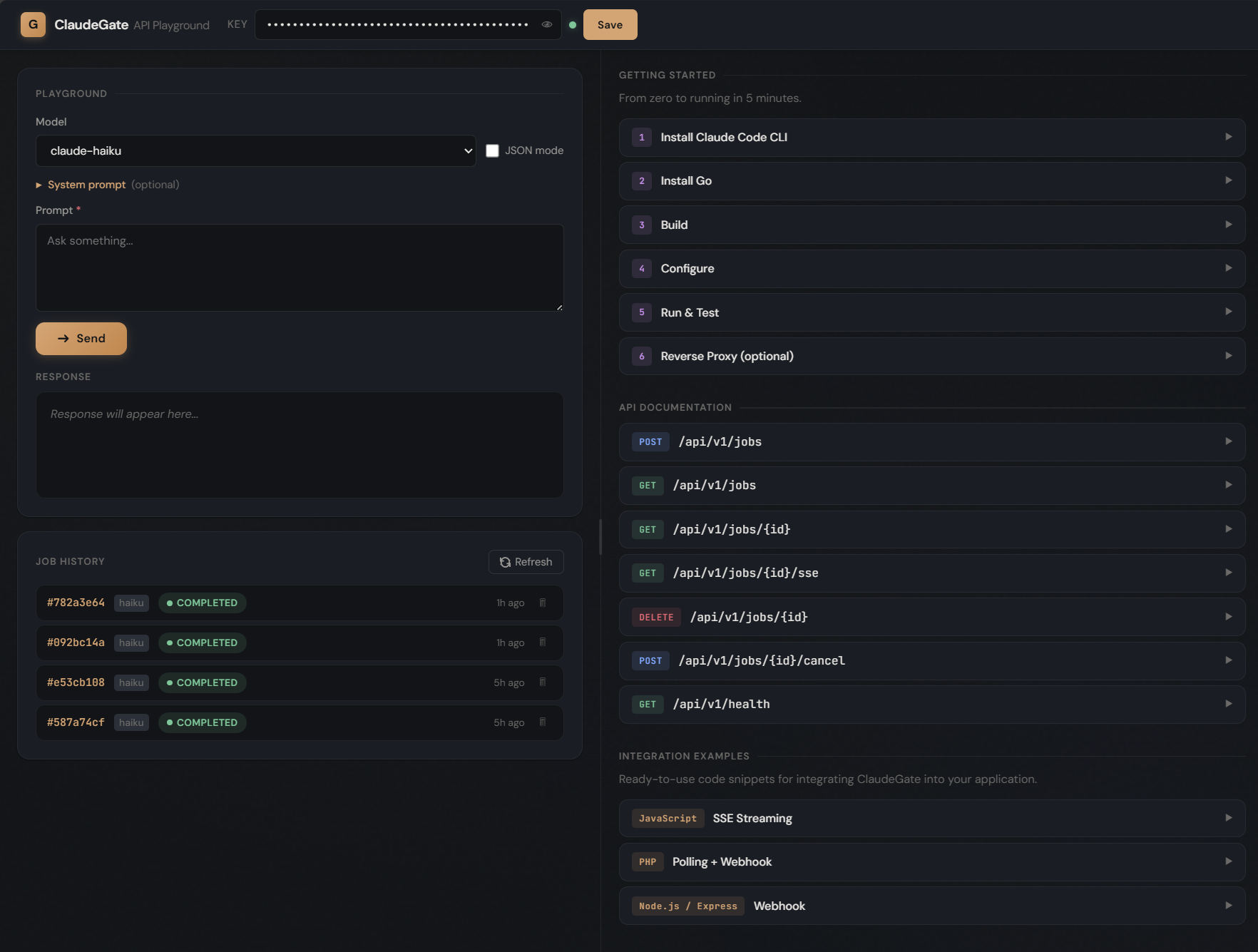 ClaudeGate - Playground web et API REST pour Claude Code